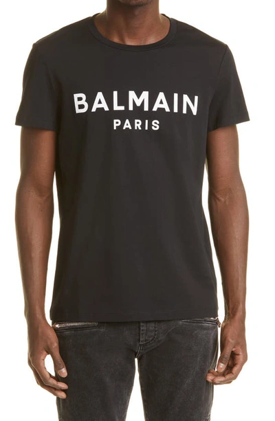 Shop Balmain Logo Cotton Graphic Tee In Eab - Black White