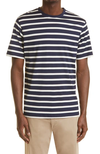 Shop Sunspel Stripe Crewneck T-shirt In Navy/ Ecru Breton Stripe