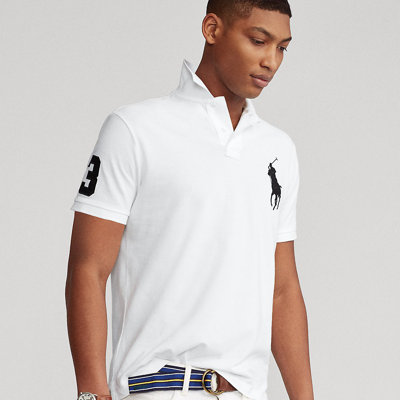 Shop Ralph Lauren Custom Slim Fit Big Pony Mesh Polo Shirt In White