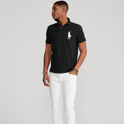 Shop Ralph Lauren Custom Slim Fit Big Pony Mesh Polo Shirt In Polo Black