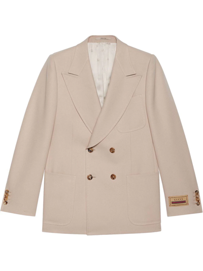 Shop Gucci Peak-lapel Double-breasted Blazer In Neutrals