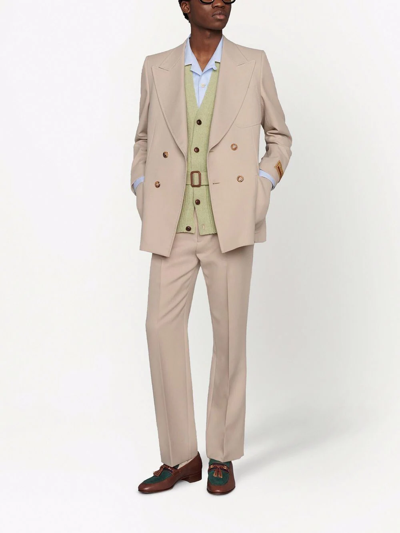 Shop Gucci Peak-lapel Double-breasted Blazer In Neutrals