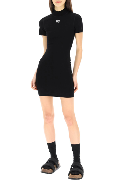 Shop Alexander Wang Bodycon Mini Dress With Logo In Black