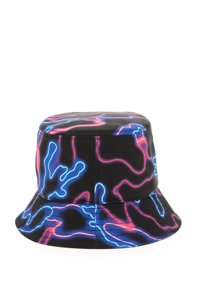 Shop Valentino Neon Camou Bucket Hat In Black,blue,fuchsia