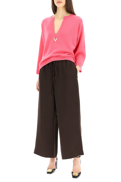 Shop Valentino Cady Couture Trousers In Brown