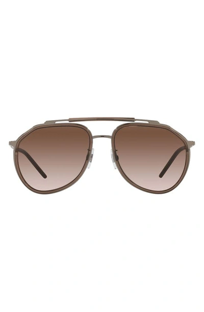 Shop Dolce & Gabbana 57mm Aviator Sunglasses In Bronze/ Brown/ Dark Brown