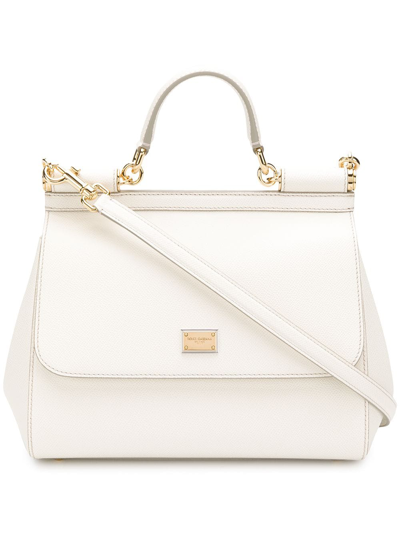 Shop Dolce & Gabbana Sicily Leather Bag In White