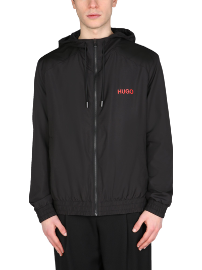 Shop Hugo Jacket With Logo Print In Black