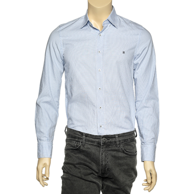 Pre-owned Ch Carolina Herrera Blue & White Check Cotton Button Front Shirt S