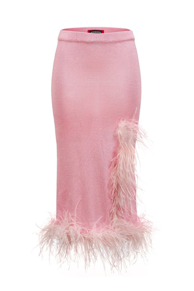 Shop Andreeva Pink Knit Skirt-dress With Feather Details