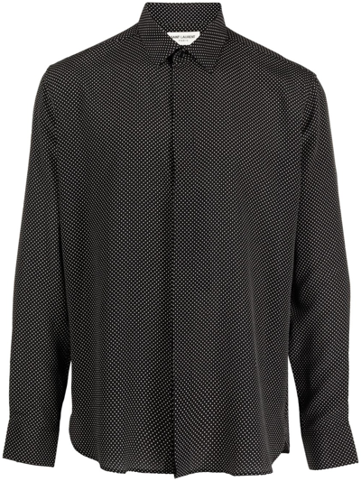 Shop Saint Laurent Collar Dot-print Shirt In Black