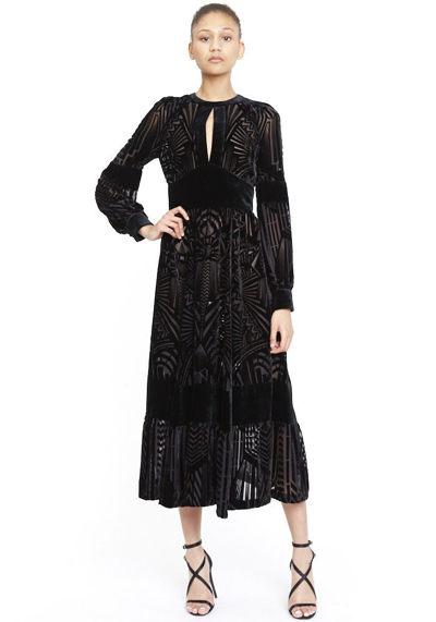 Shop Zuhair Murad Dunand Long Sleeve Velvet Midi Dress In Black