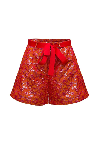 Shop Andreeva Red Jacquard Shorts