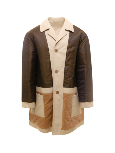 Shop Fendi Tech Fabric And Multicolour Silk Coat In Brown