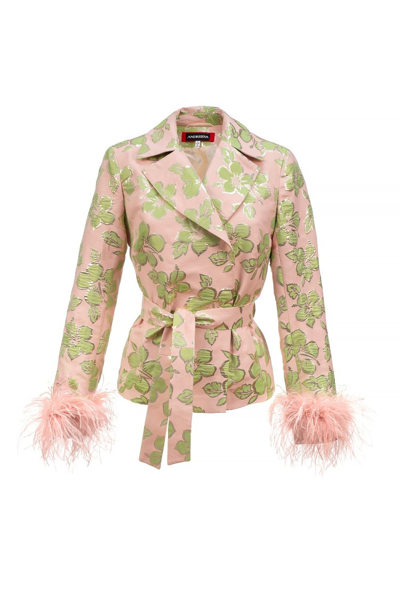 Shop Andreeva Pink Jacquard Jacket №19 With Detachable Feather Cuffs In Multicolor