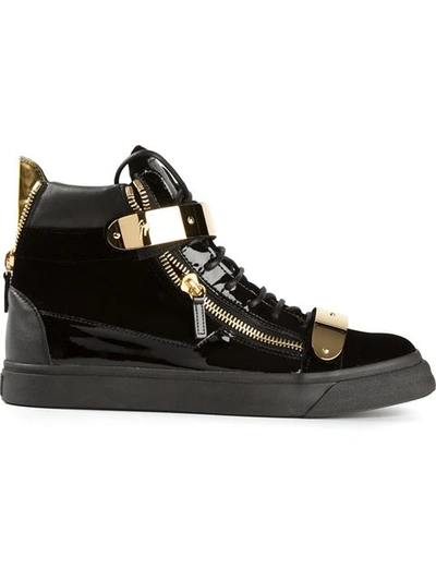 Giuseppe Zanotti - Velvet And Patent Leather Mid-top Sneaker Coby In Veronica Navy