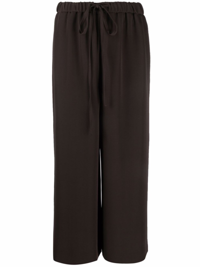Shop Valentino Brown Tied-waist Wide-leg Trousers In Black