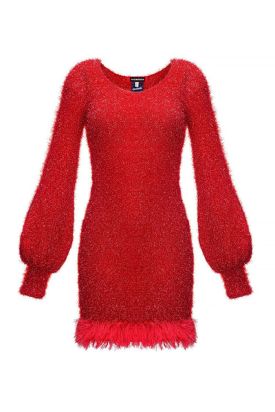 Shop Andreeva Red Handmade Knit Dress With Glitter