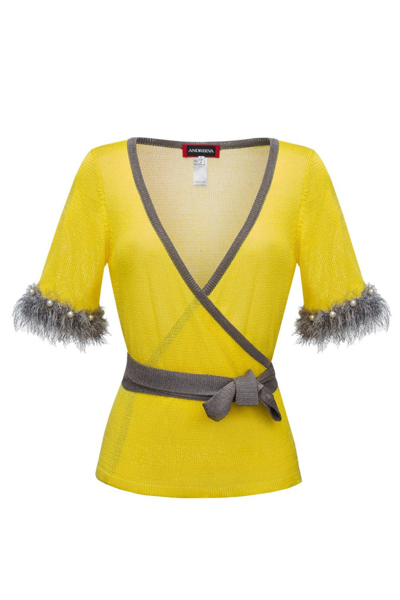 Shop Andreeva Yellow Cross-front Knit Top