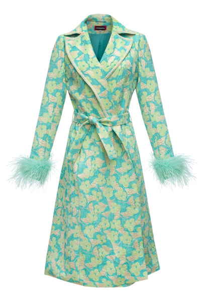 Shop Andreeva Mint Jacqueline Coat №21 With Detachable Feathers Cuffs In Green