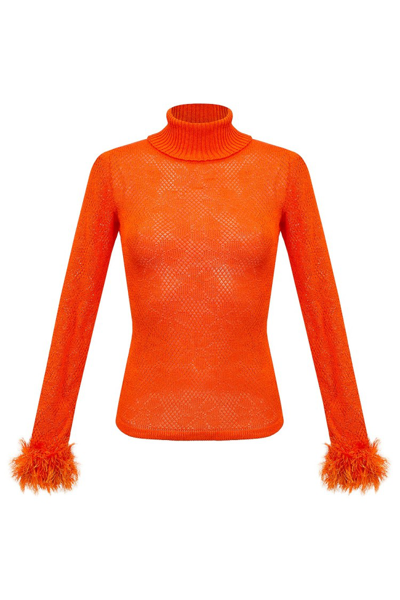 Shop Andreeva Orange Knit Turtleneck With Handmade Knit Details
