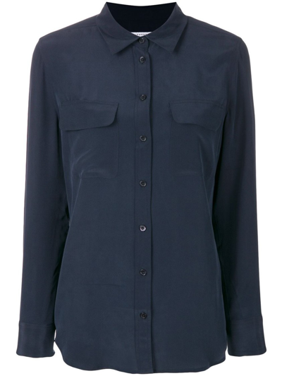 Shop Equipment Dark Blue Signature Slim-fit Silk Shirt