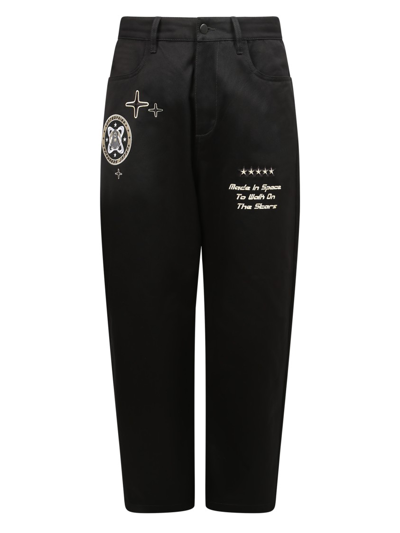 Shop Enterprise Japan Embroidered Straight-leg Trousers In Black