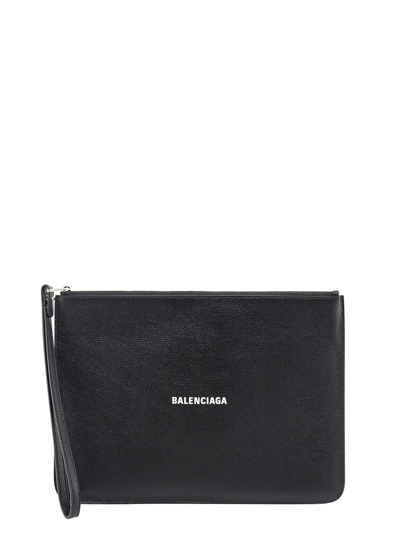 Shop Balenciaga Leather Pochette In Black