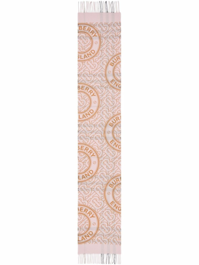 Shop Burberry Tb Logo-print Reversible Check Scarf In Pink