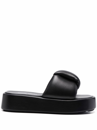 Shop Miu Miu Black Leather Sandals
