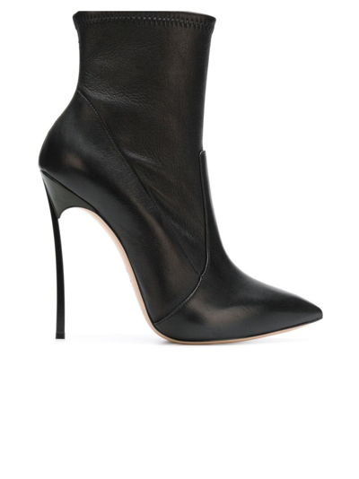 Shop Casadei Black Leather Blade Ankle Boots