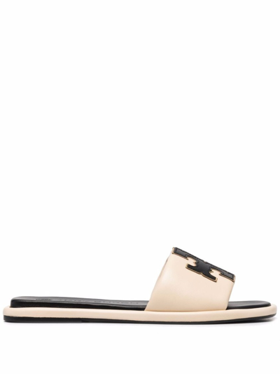 Shop Tory Burch Double T Leather Sandals In Neutrals
