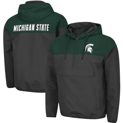Shop Colosseum Charcoal/green Michigan State Spartans Lawyered Anorak Quarter-zip Hoodie Jacket
