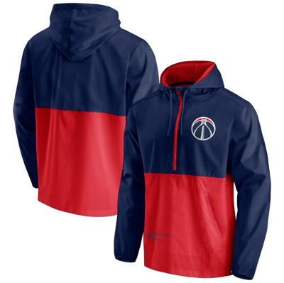 Shop Fanatics Branded Navy/red Washington Wizards Anorak Block Party Windbreaker Half-zip Hoodie Jacket
