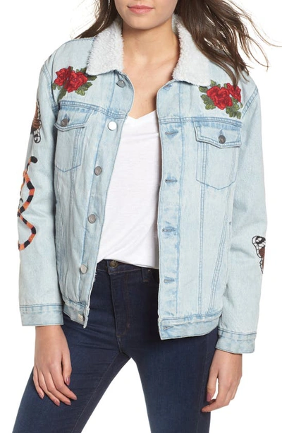 Shop Kendall + Kylie Fleece Lined Trucker Jacket In Light Vintage
