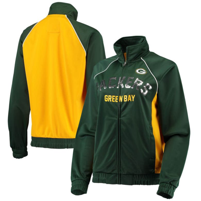 Shop G-iii 4her By Carl Banks Green/gold Green Bay Packers Backfield Raglan Full-zip Track Jacket