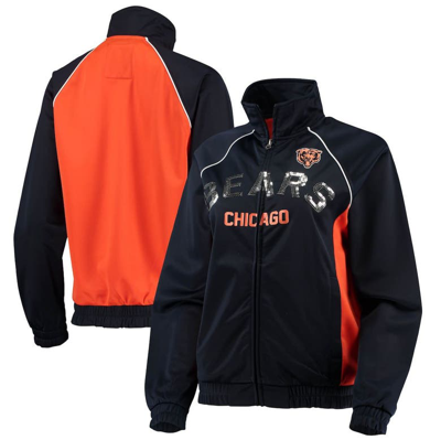 Shop G-iii 4her By Carl Banks Navy/orange Chicago Bears Backfield Raglan Full-zip Track Jacket