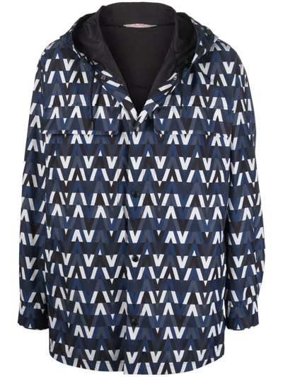 Shop Valentino Printed Logo Blue Shirt Jacket