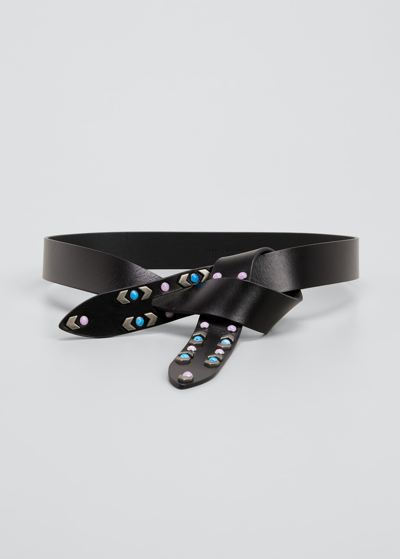 Shop Isabel Marant Lecce Studded Leather Belt In 01bk Black