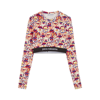 Shop Rabanne Floral-print Cropped Stretch-jersey Top In Multicoloured