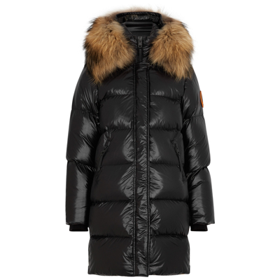 Shop Arctic Army Black Fur-trimmed Quilted Shell Coat