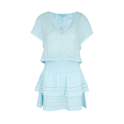 Shop Melissa Odabash Georgie Blue Crochet-trimmed Mini Dress In Light Blue