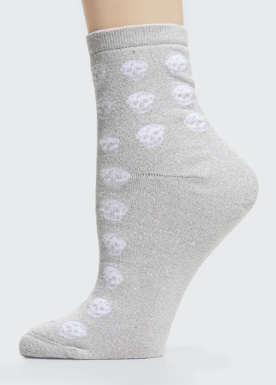 Shop Alexander Mcqueen Allover Skull Short Socks In 8177 Silver