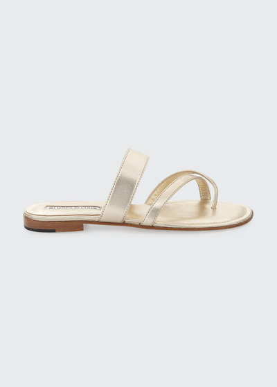 Shop Manolo Blahnik Susa Crisscross Metallic Flat Sandals In Gold
