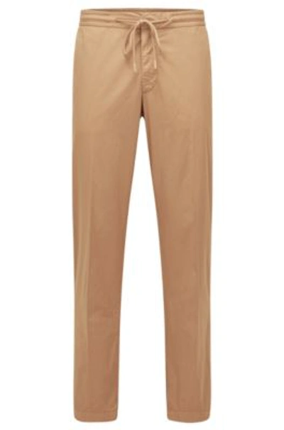 Shop Hugo Boss Slim-fit Pants In Paper-touch Stretch Cotton In Beige