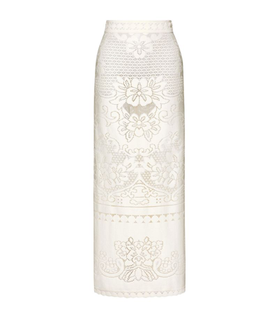 Shop Valentino Lace Maxi Skirt In Ivory