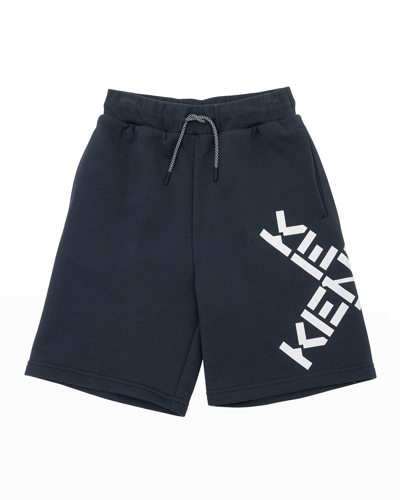 Shop Kenzo Boy's Cross Logo Fleece Jogger Shorts In 082-charcoal Grey