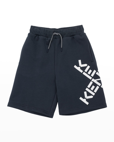 Shop Kenzo Boy's Cross Logo Drawstring Jogger Shorts In 082-charcoal Grey