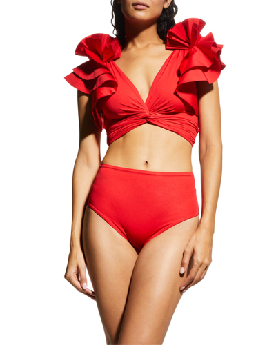 Shop Maygel Coronel Kai Two-piece Flutter-sleeve Bikini Set In Red