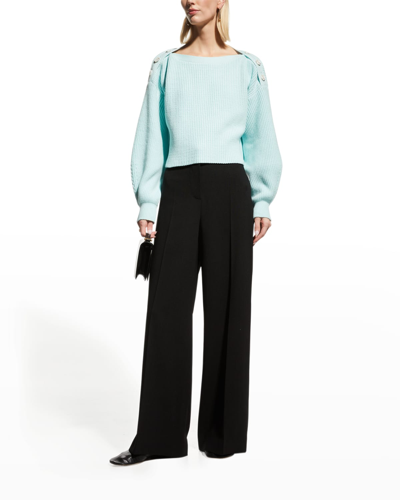 Shop Adeam Sailing Cropped Knit Sweater W/ Shoulder Buttons In Mint